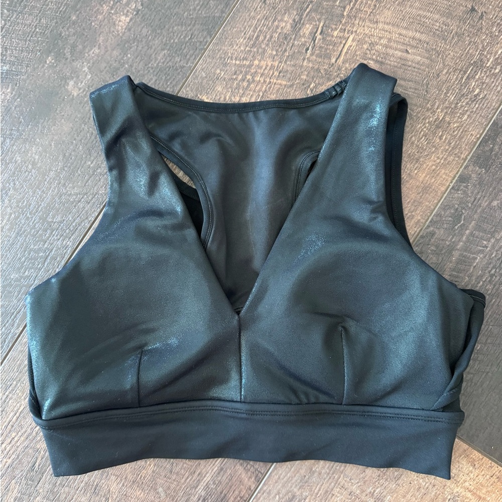 BuffBunny Collection Black Shimmer V-Neck Sports Bra Size Small